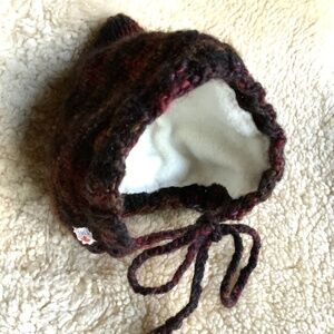 Knitted Pixie Bonnet for 3-6 months, Fleece Lined